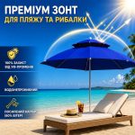 Синий Садовый зонтик с двойным куполом 220см / Пляжный двухъярусный зонтик с регулируемой высотой — фото 6