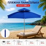 Синий Садовый зонтик с двойным куполом 220см / Пляжный двухъярусный зонтик с регулируемой высотой — фото 10