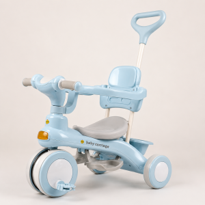 Голубой Трехколесный велосипед Baby Carriage 588 / Велосипед с родительской ручкой и корзиной / Велосипед-коляска