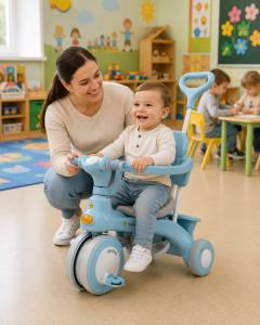 Голубой Трехколесный велосипед Baby Carriage 588 / Велосипед с родительской ручкой и корзиной / Велосипед-коляска — фото 2
