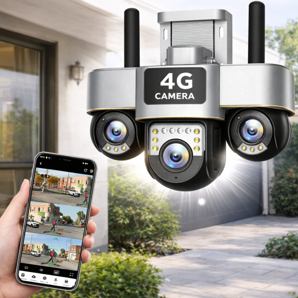 Уличная 4G камера видеонаблюдения 15MP, 3 объектива / Поворотная камера наблюдения / Smart Net Camera SC28 V380 PRO