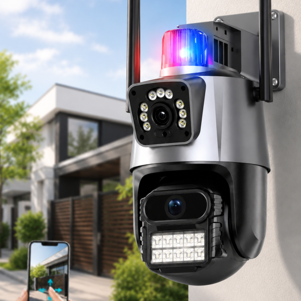 Уличная охранная поворотная WIFI камера Dual Lens Zoom 8MP сирена, зум, удаленным доступом онлайн