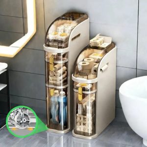 Узкий напольный шкаф для ванной комнаты 59х41х18см / Пластиковый пенал на колесах — фото 2