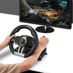 Игровой руль PXN V3 Pro с педалями и двойной вибрацией для ПК на присосках Черный — фото 2